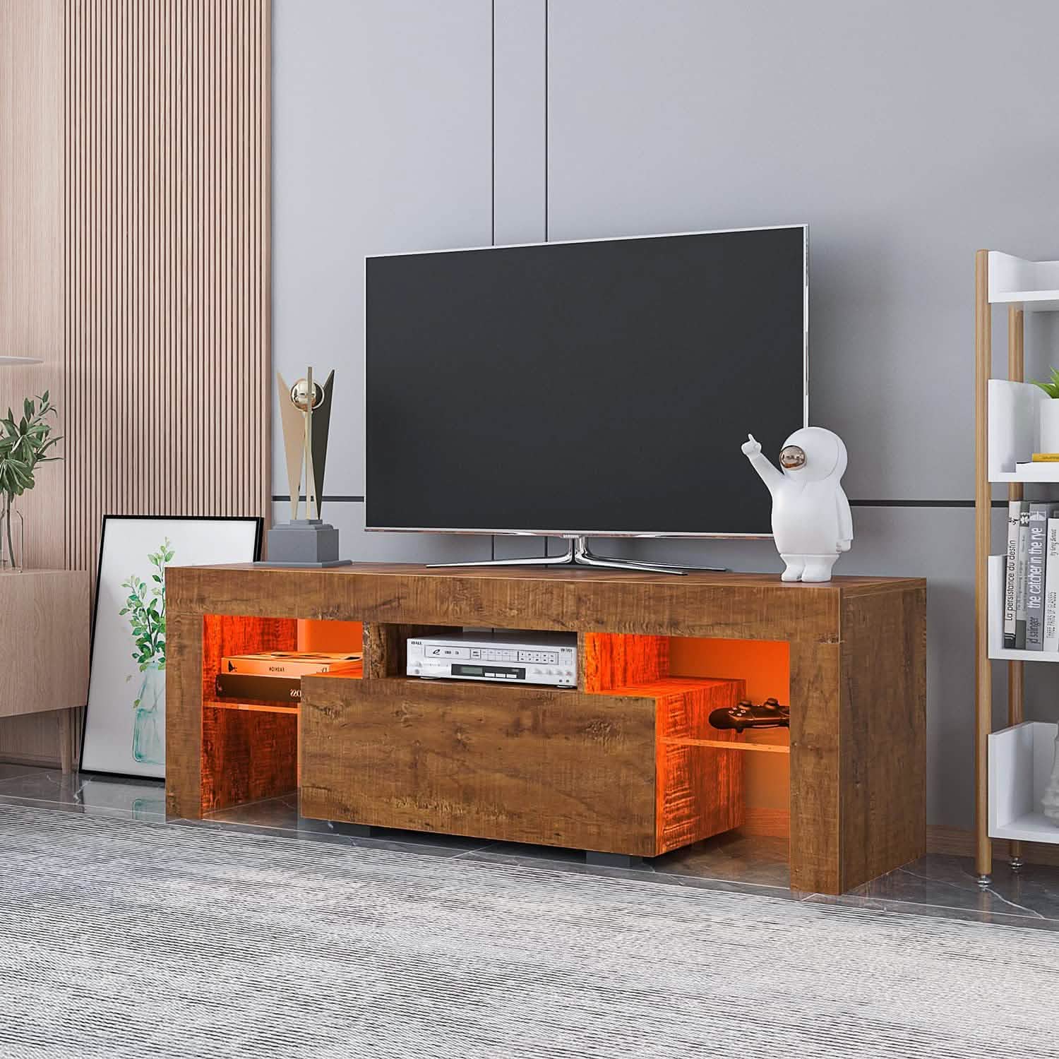TV Stand with LED Lights Open Shelf Console Storage Table DailySale