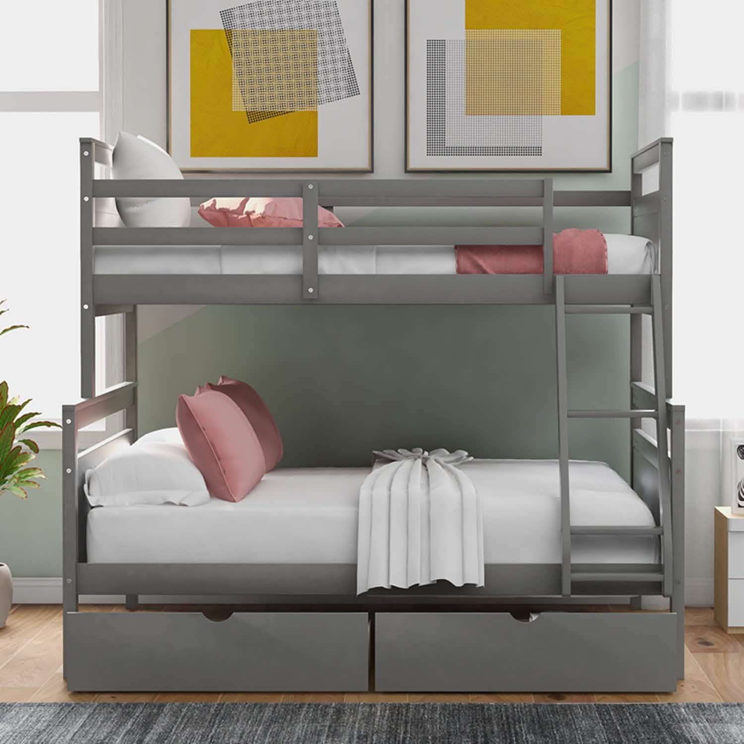 Twin over Full Bunk Bed with 2 Storage Drawers DailySale