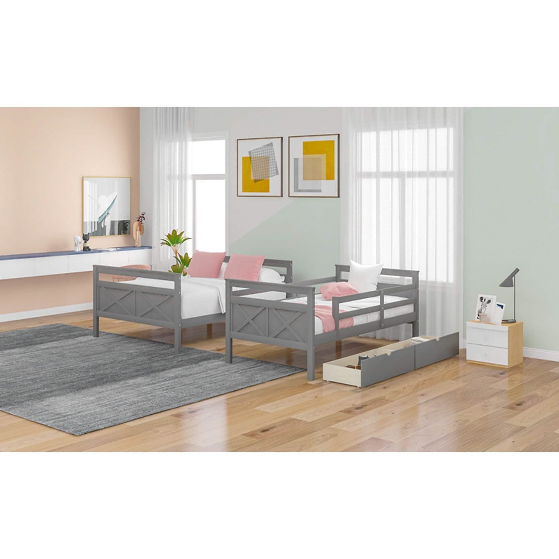 Twin over Full Bunk Bed with 2 Storage Drawers DailySale