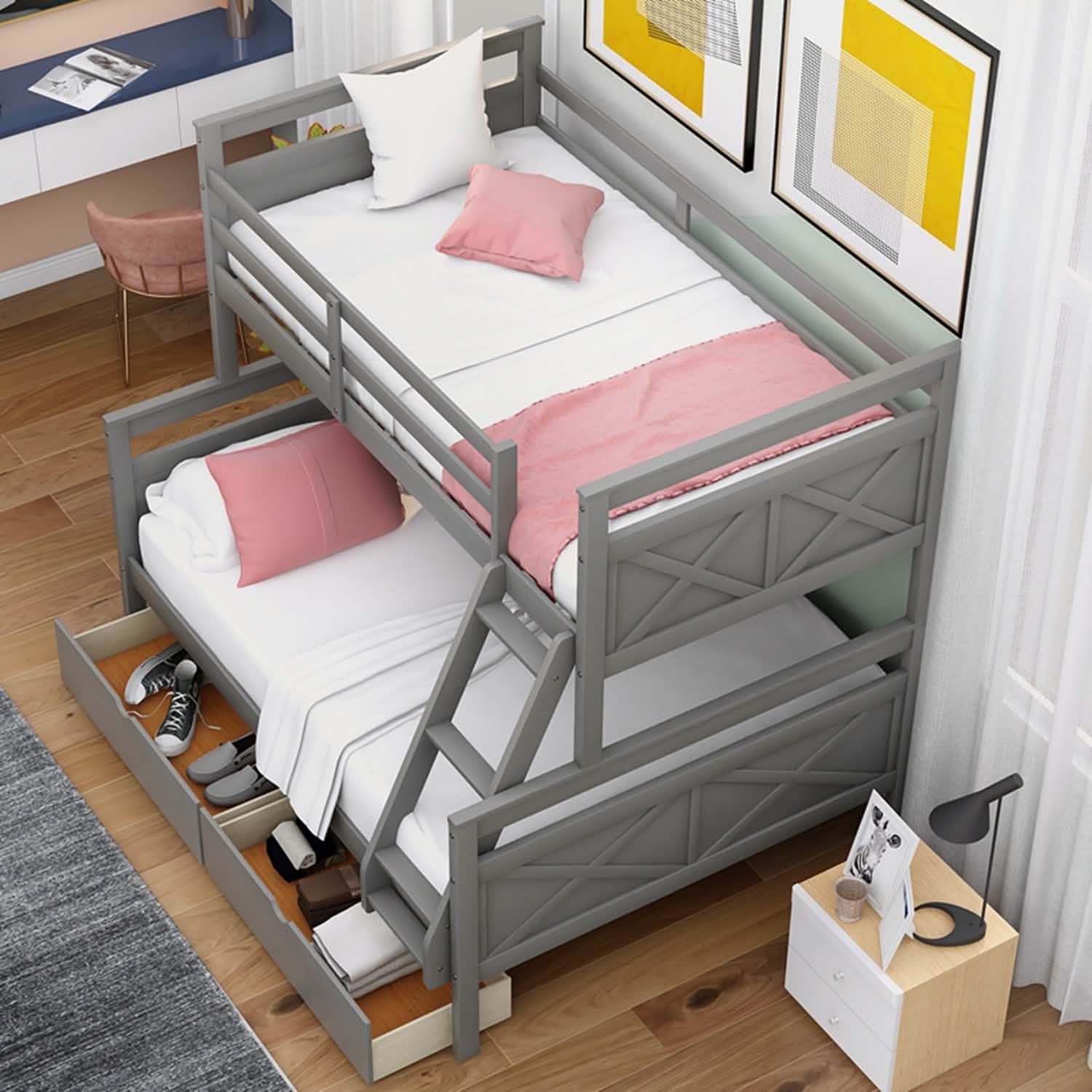 Twin over Full Bunk Bed with 2 Storage Drawers DailySale