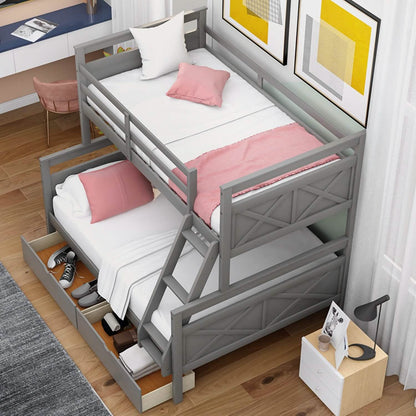 Twin over Full Bunk Bed with 2 Storage Drawers DailySale