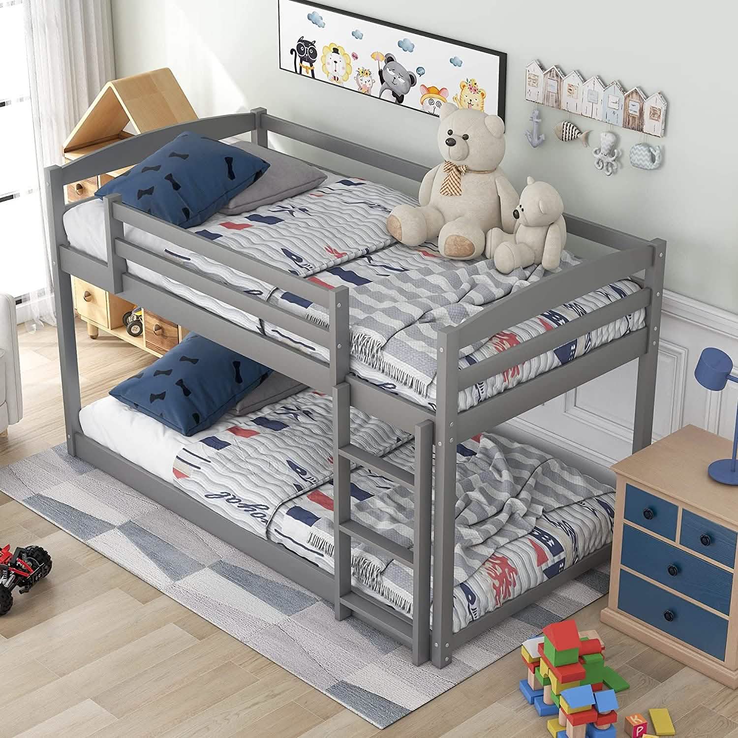 Twin Over Twin Floor Bunk Bed with Ladder DailySale