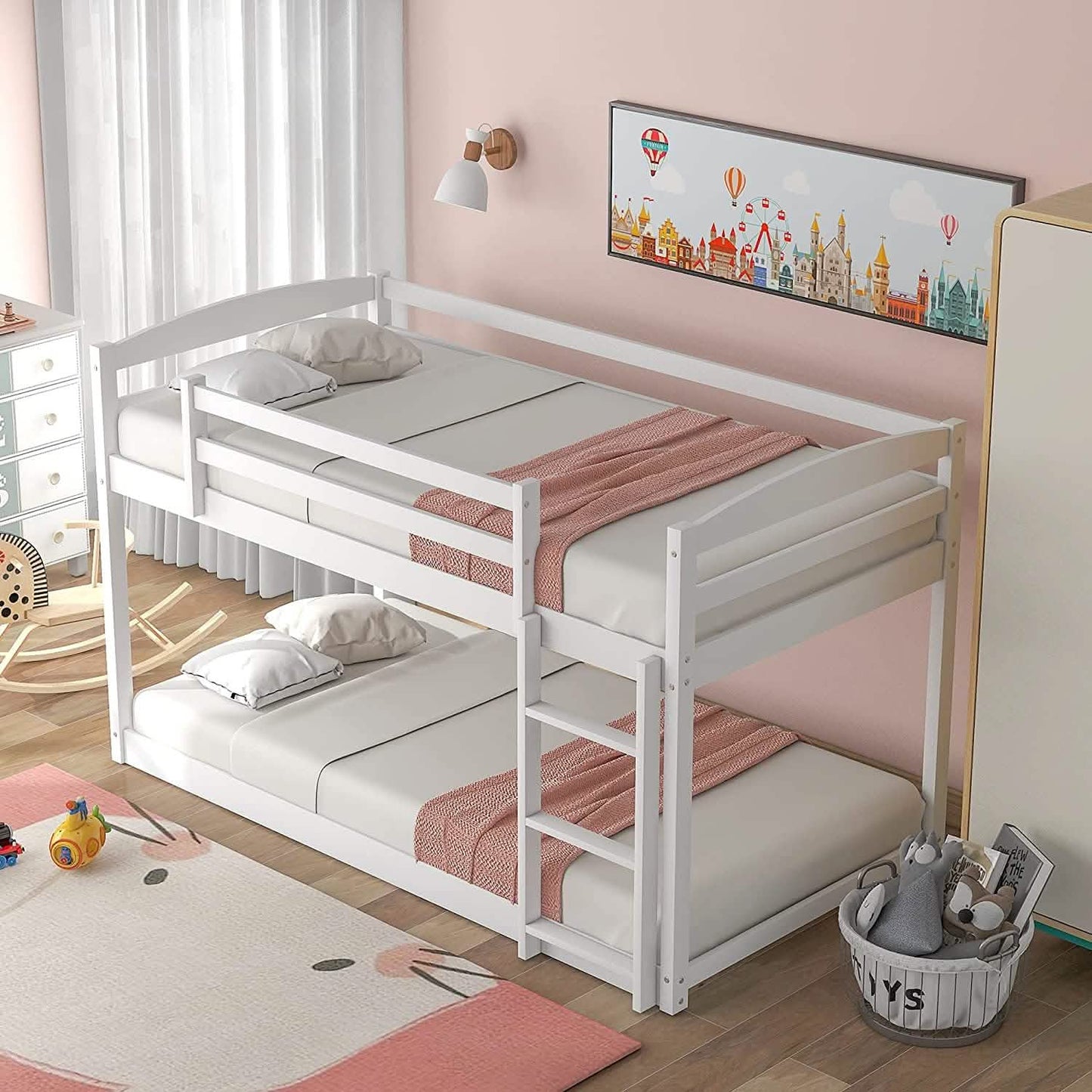 Twin Over Twin Floor Bunk Bed with Ladder DailySale