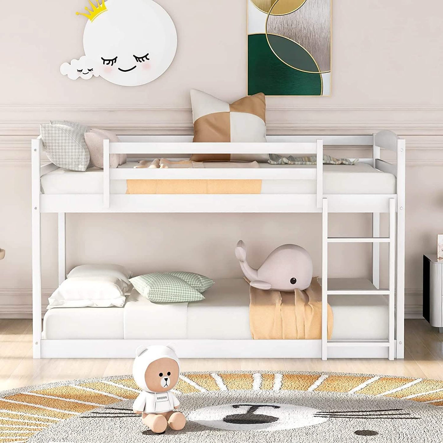 Twin Over Twin Floor Bunk Bed with Ladder DailySale