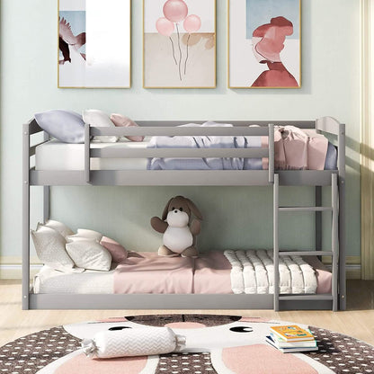 Twin Over Twin Floor Bunk Bed with Ladder DailySale