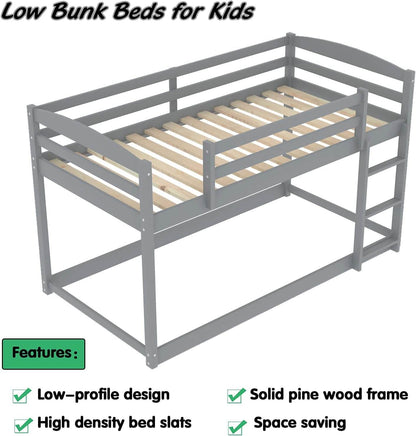 Twin Over Twin Floor Bunk Bed with Ladder DailySale