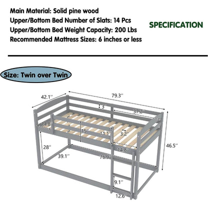 Twin Over Twin Floor Bunk Bed with Ladder DailySale