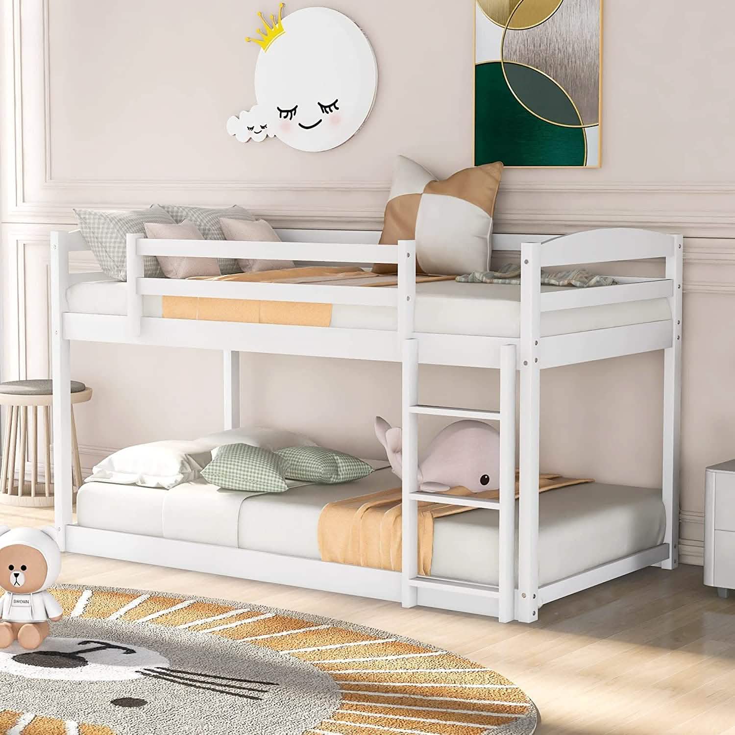Twin Over Twin Floor Bunk Bed with Ladder DailySale
