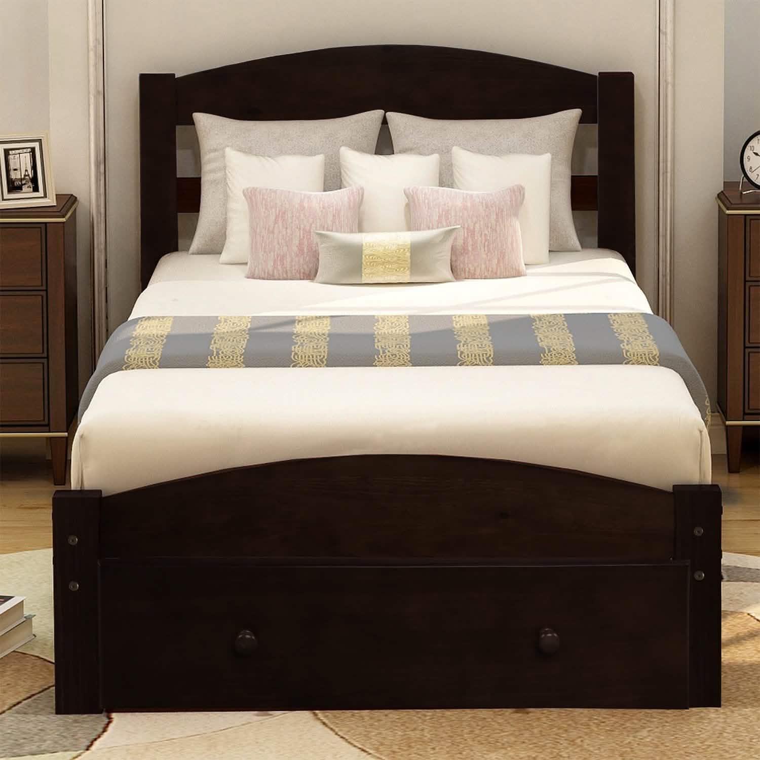 Twin Platform Bed Frame with Storage Drawer Headboard DailySale