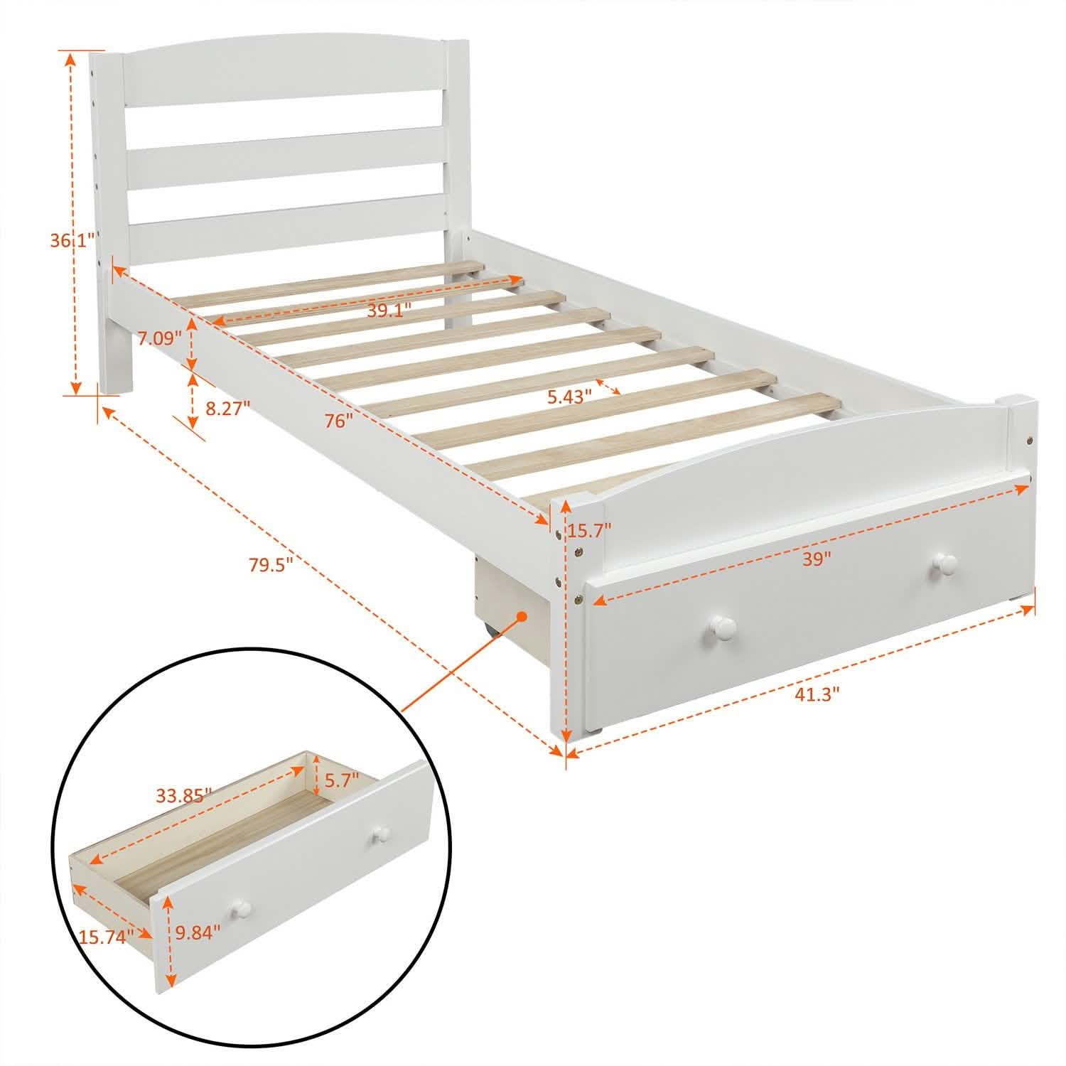 Twin Platform Bed Frame with Storage Drawer Headboard DailySale