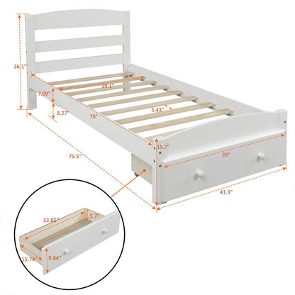 Twin Platform Bed Frame with Storage Drawer Headboard DailySale