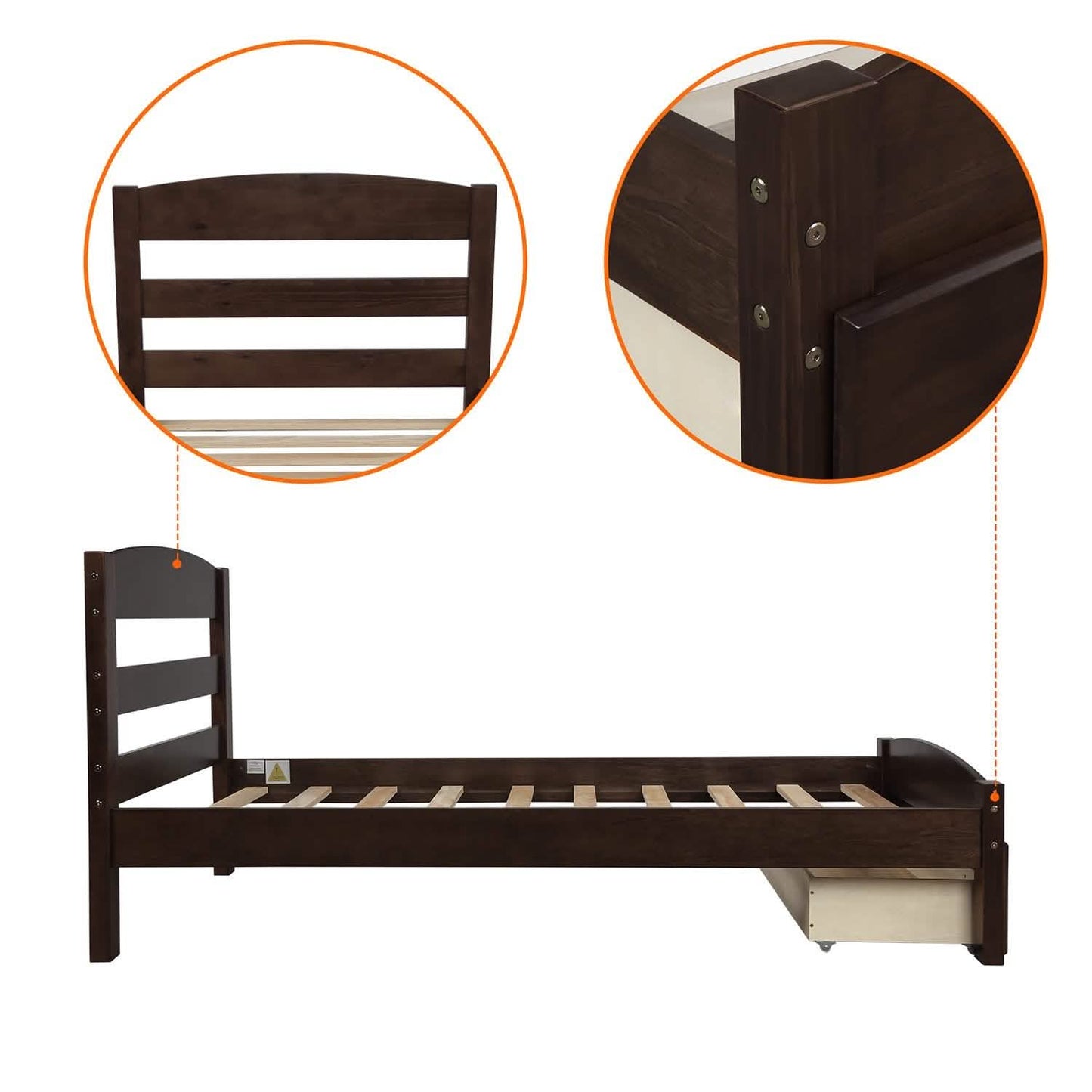 Twin Platform Bed Frame with Storage Drawer Headboard DailySale