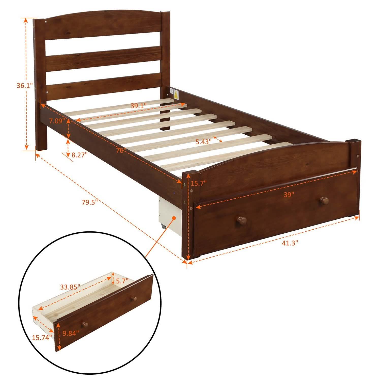 Twin Platform Bed Frame with Storage Drawer Headboard DailySale