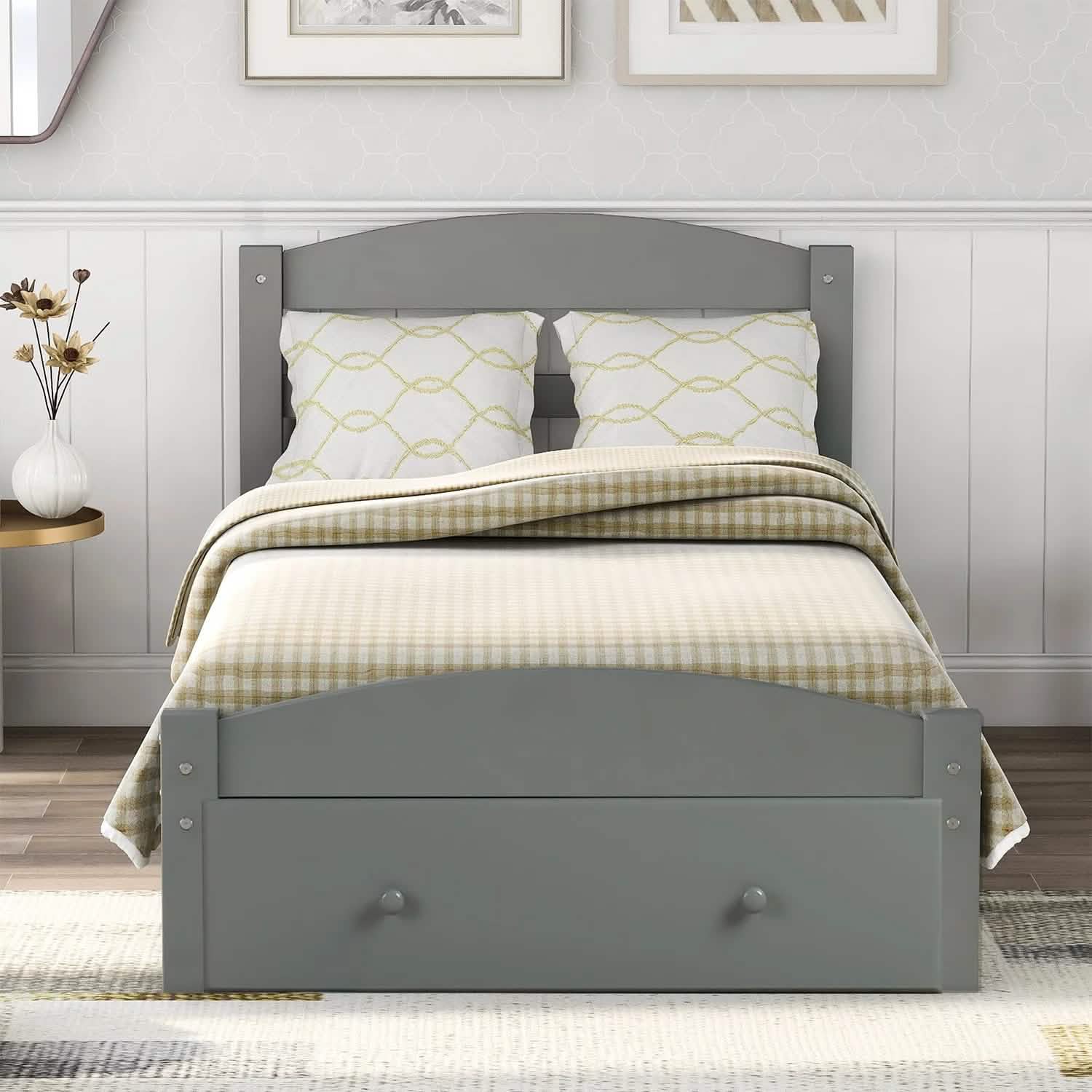 Twin Platform Bed Frame with Storage Drawer Headboard DailySale