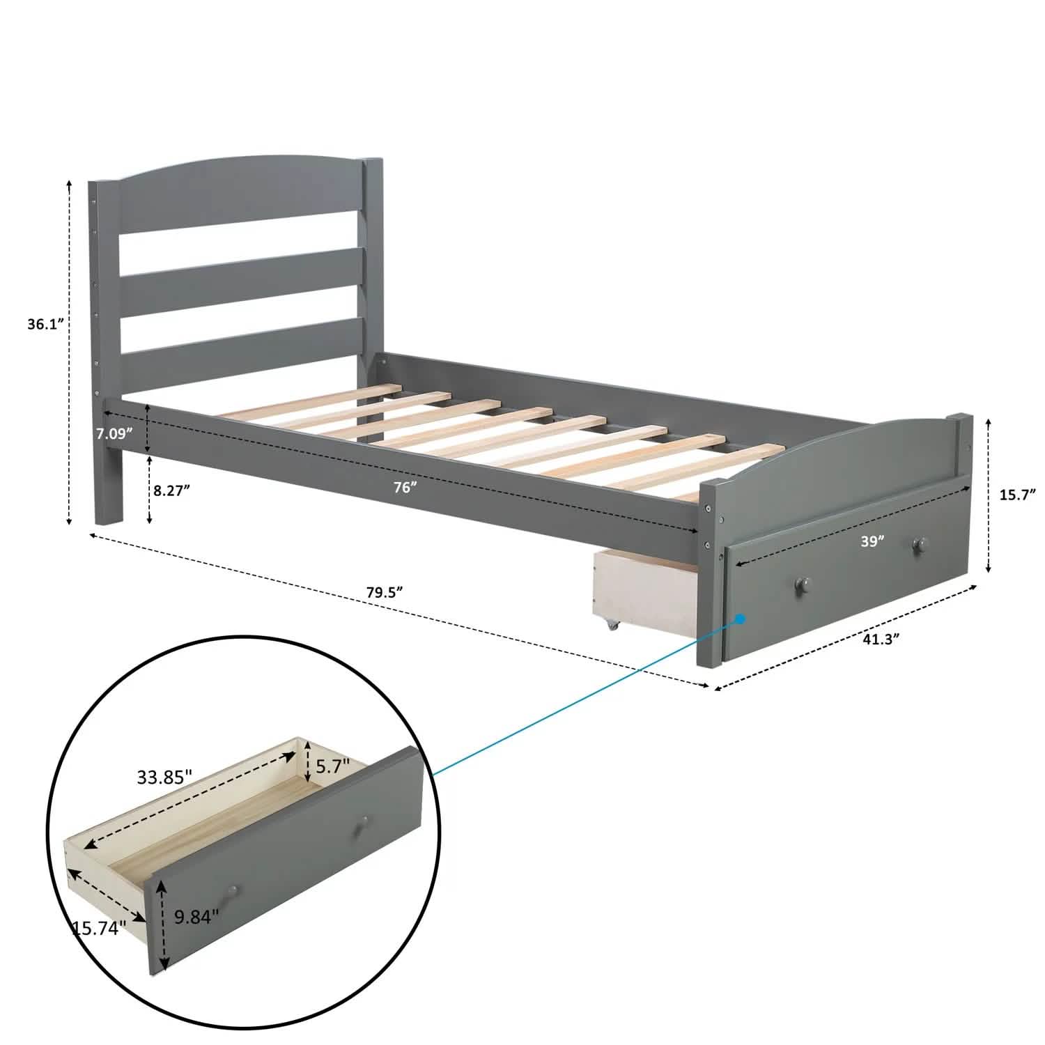 Twin Platform Bed Frame with Storage Drawer Headboard DailySale