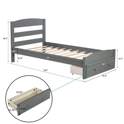 Twin Platform Bed Frame with Storage Drawer Headboard DailySale