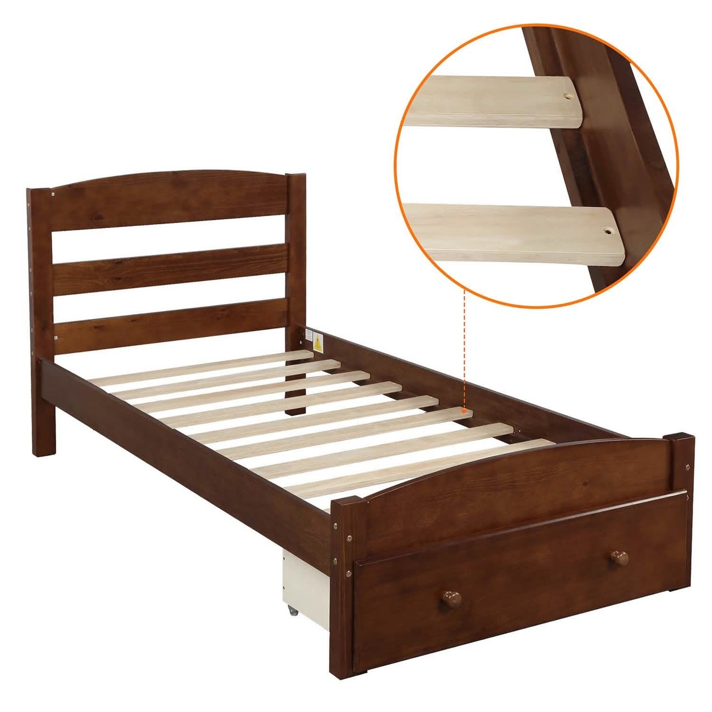 Twin Platform Bed Frame with Storage Drawer Headboard DailySale