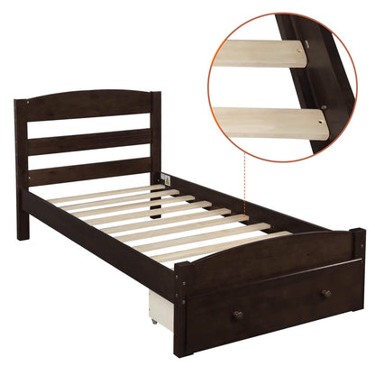 Twin Platform Bed Frame with Storage Drawer Headboard DailySale