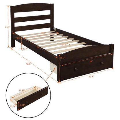 Twin Platform Bed Frame with Storage Drawer Headboard DailySale
