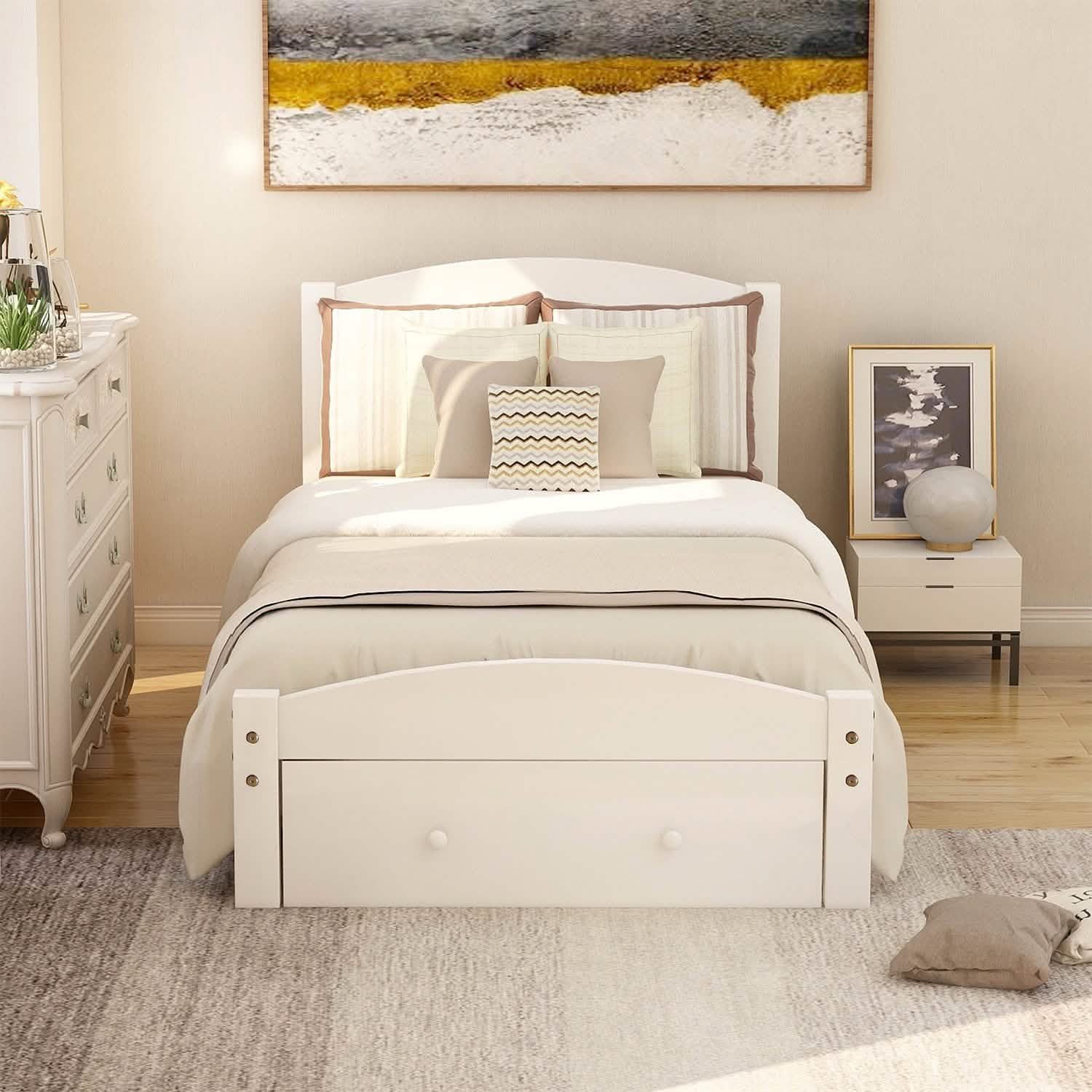 Twin Platform Bed Frame with Storage Drawer Headboard DailySale