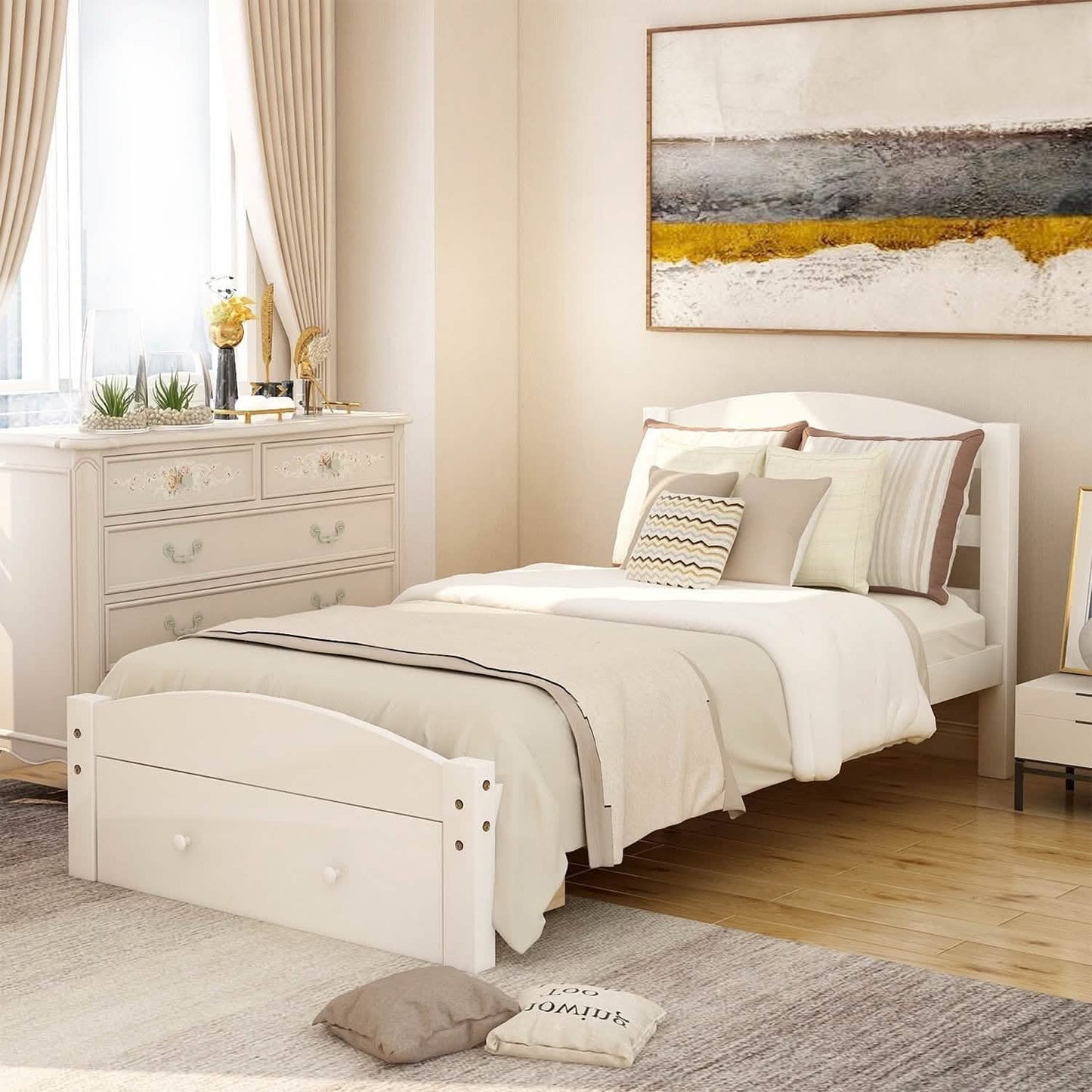 Twin Platform Bed Frame with Storage Drawer Headboard DailySale