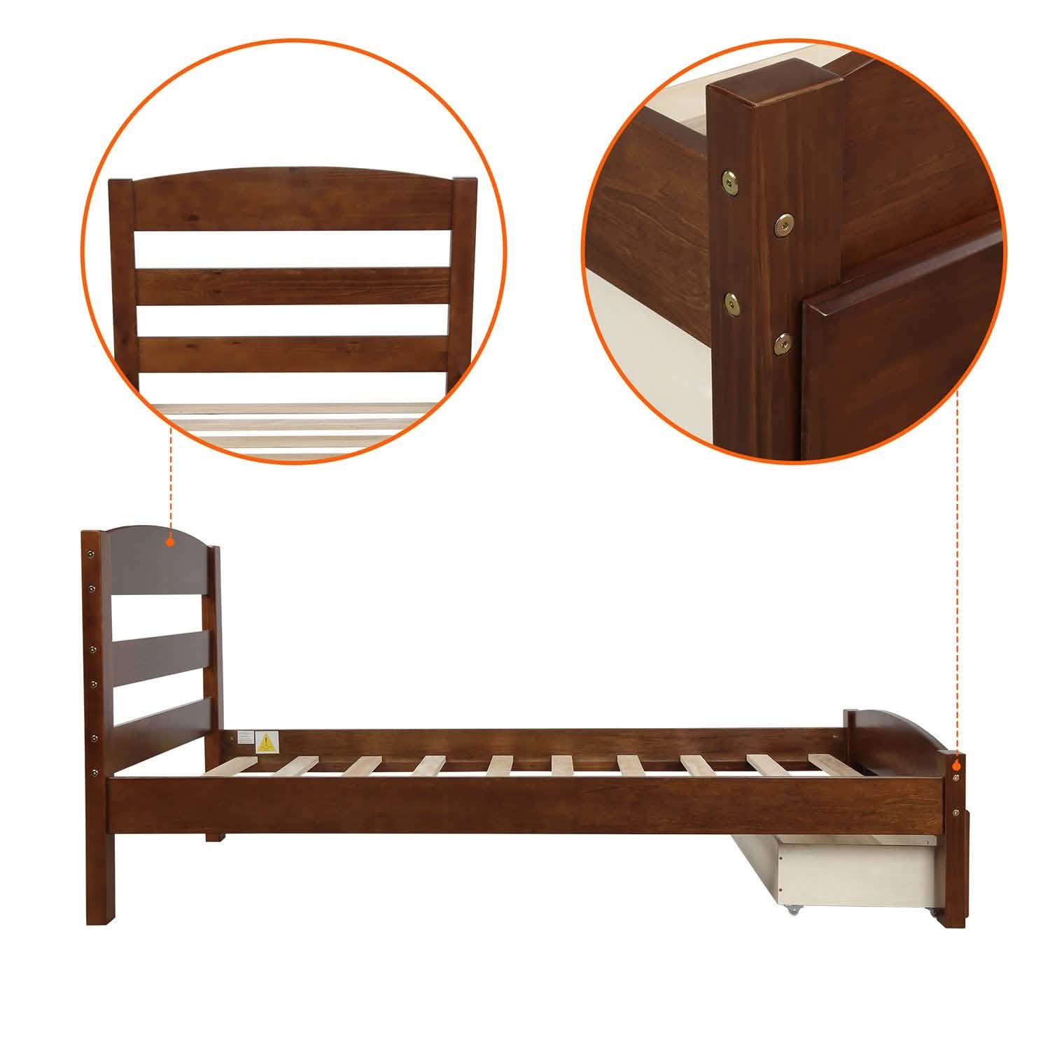 Twin Platform Bed Frame with Storage Drawer Headboard DailySale