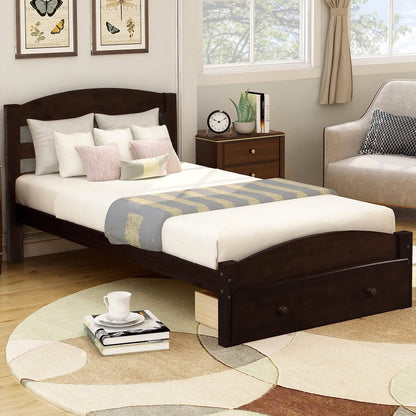 Twin Platform Bed Frame with Storage Drawer Headboard DailySale