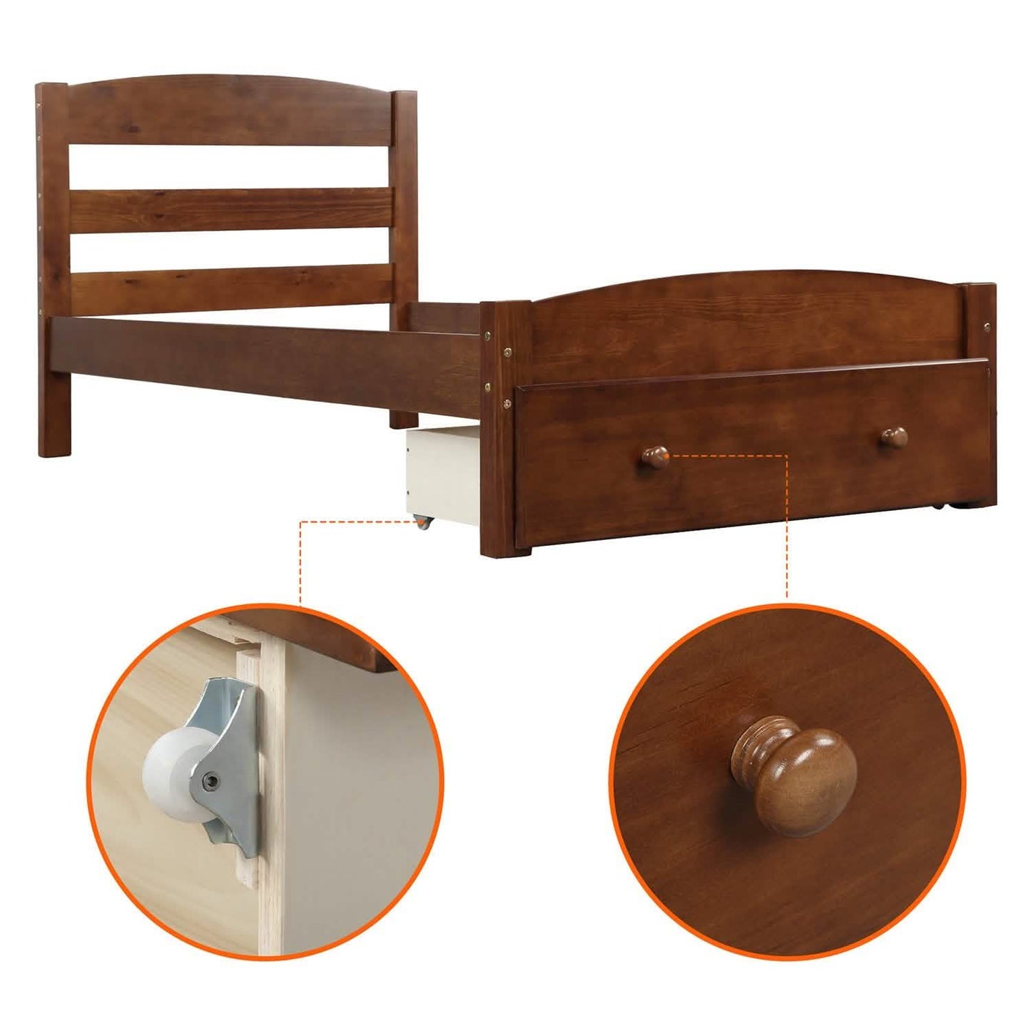 Twin Platform Bed Frame with Storage Drawer Headboard DailySale