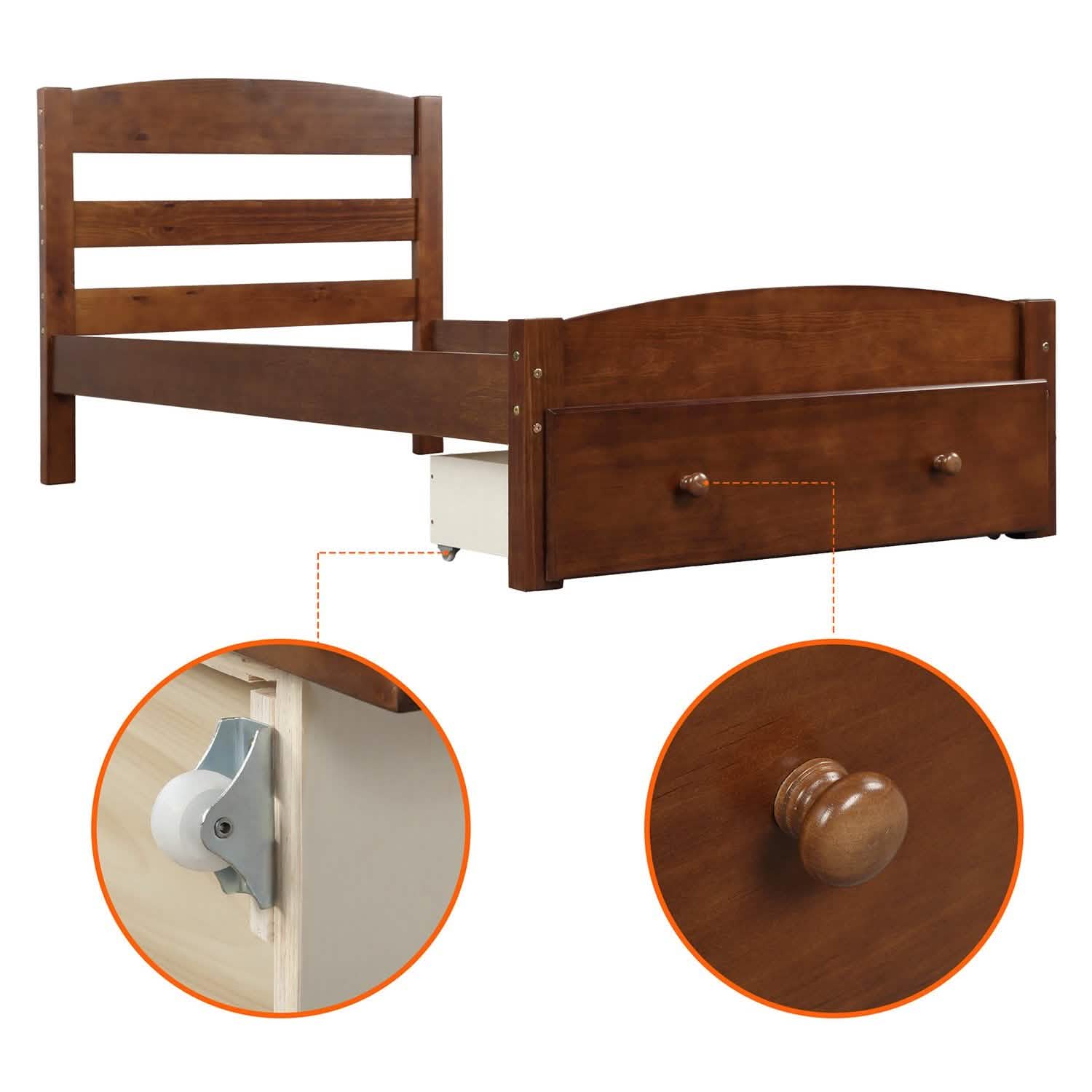 Twin Platform Bed Frame with Storage Drawer Headboard DailySale