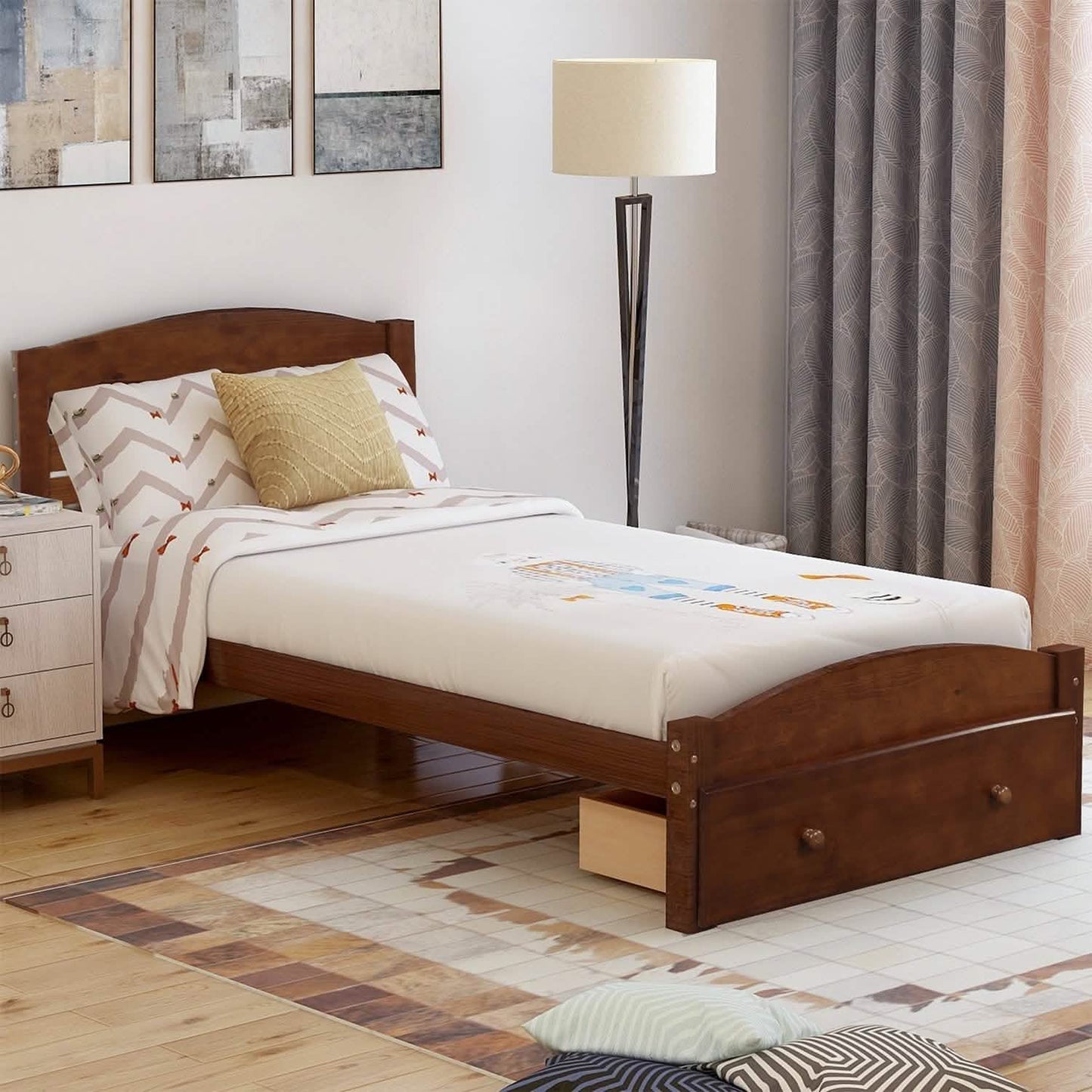 Twin Platform Bed Frame with Storage Drawer Headboard DailySale