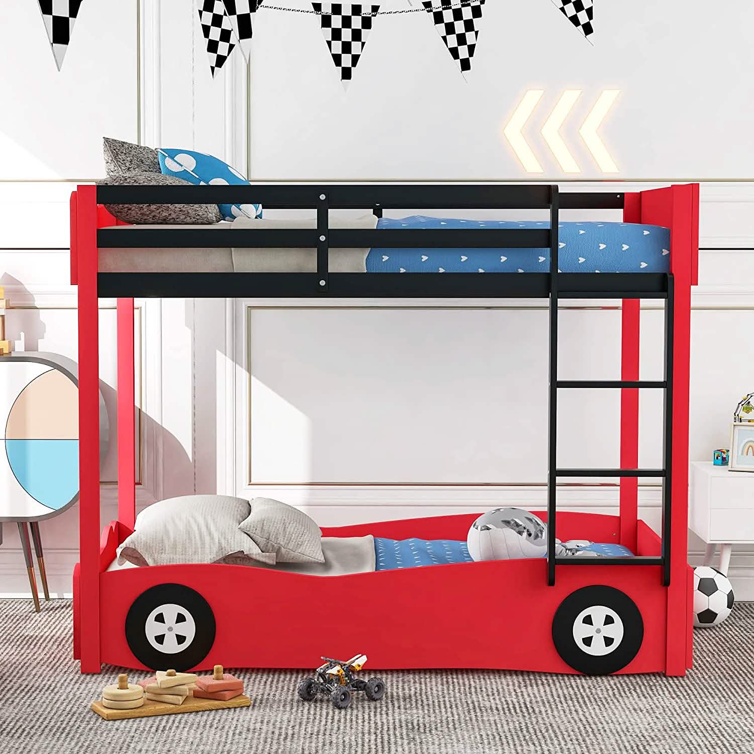 Twin Size Car-Shaped Bunk Bed with Wheels DailySale