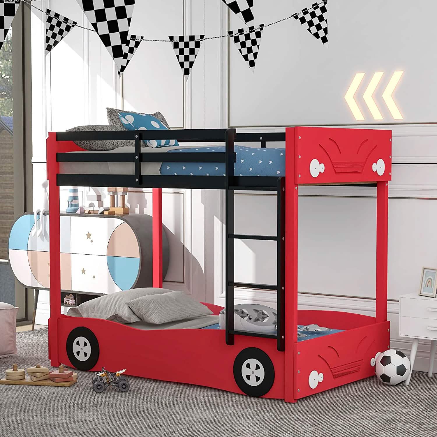 Twin Size Car-Shaped Bunk Bed with Wheels DailySale