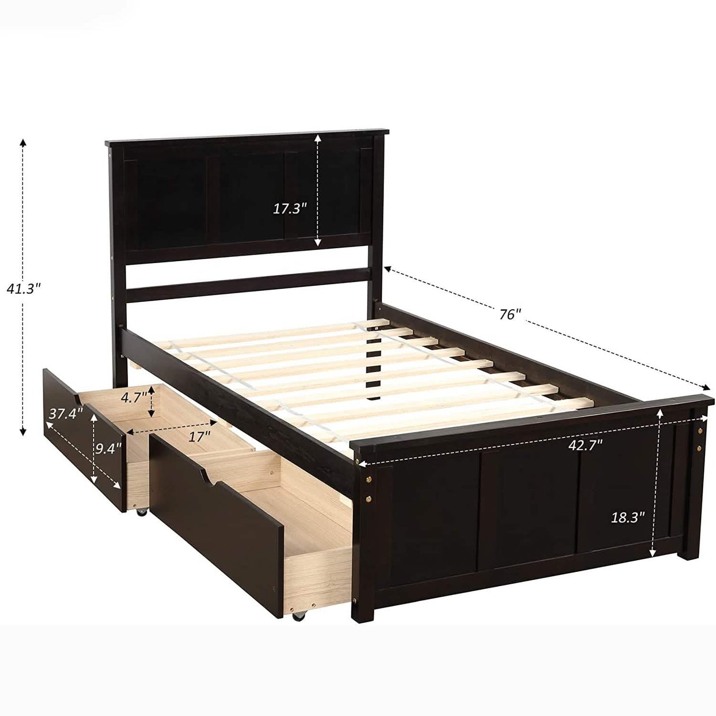 Twin Size Platform Bed with Two Drawers DailySale