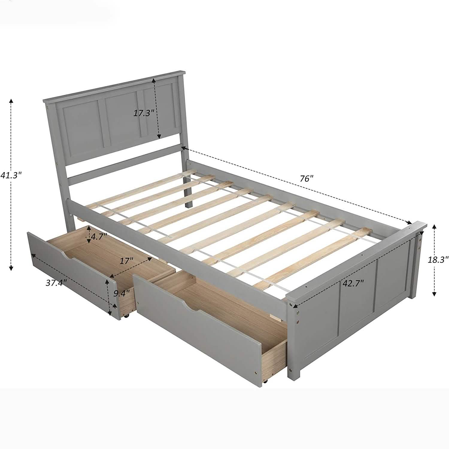 Twin Size Platform Bed with Two Drawers DailySale