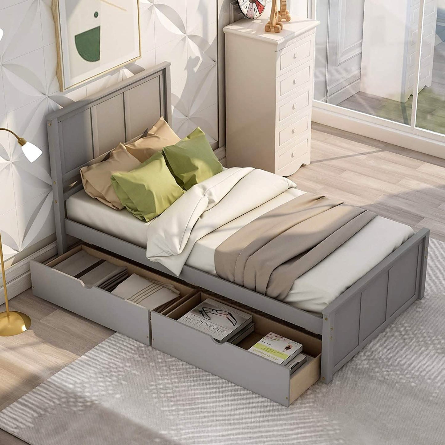 Twin Size Platform Bed with Two Drawers DailySale