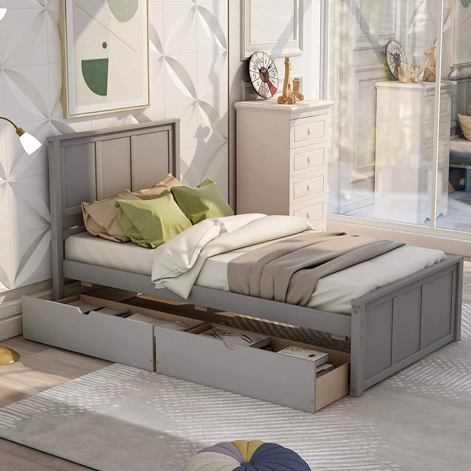 Twin Size Platform Bed with Two Drawers DailySale