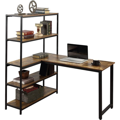 Two Person Computer Desk with Bookshelf Wood and Metal DailySale