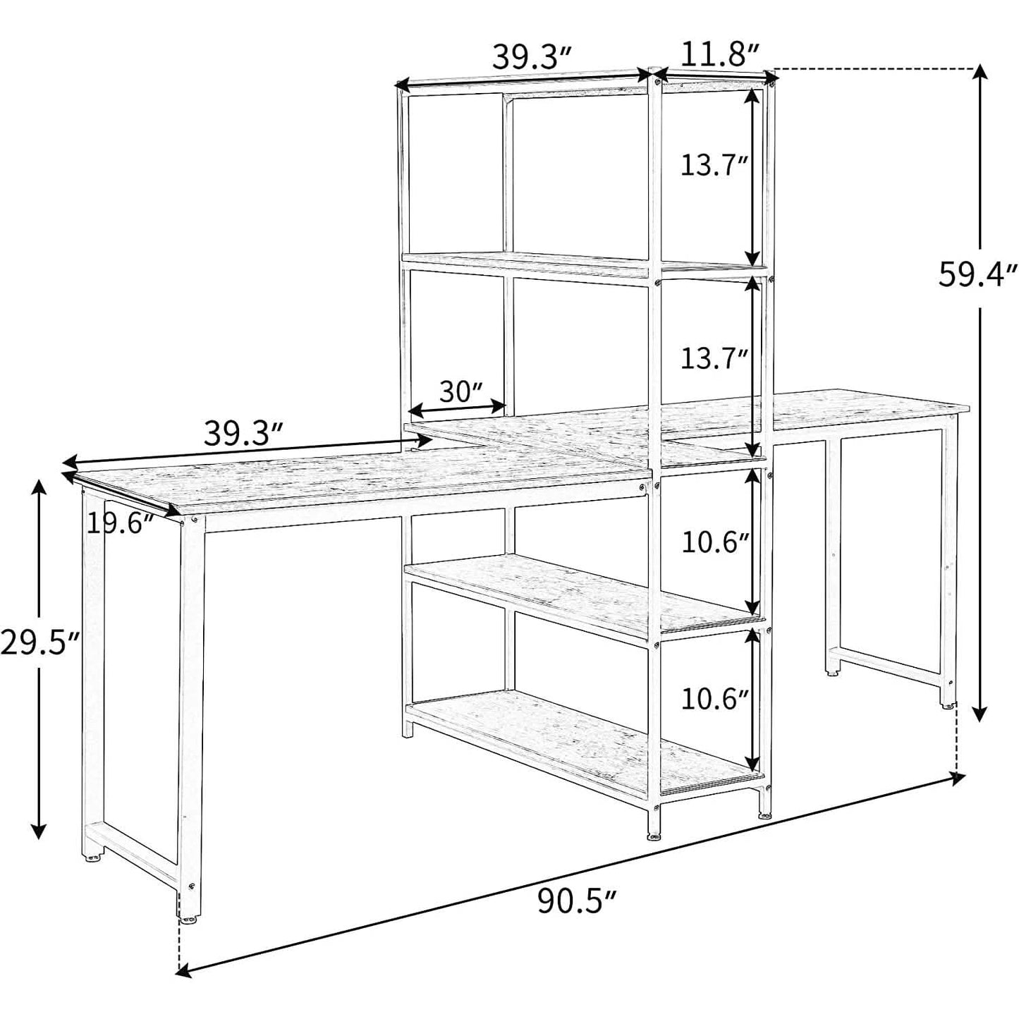 Two Person Computer Desk with Bookshelf Wood and Metal DailySale