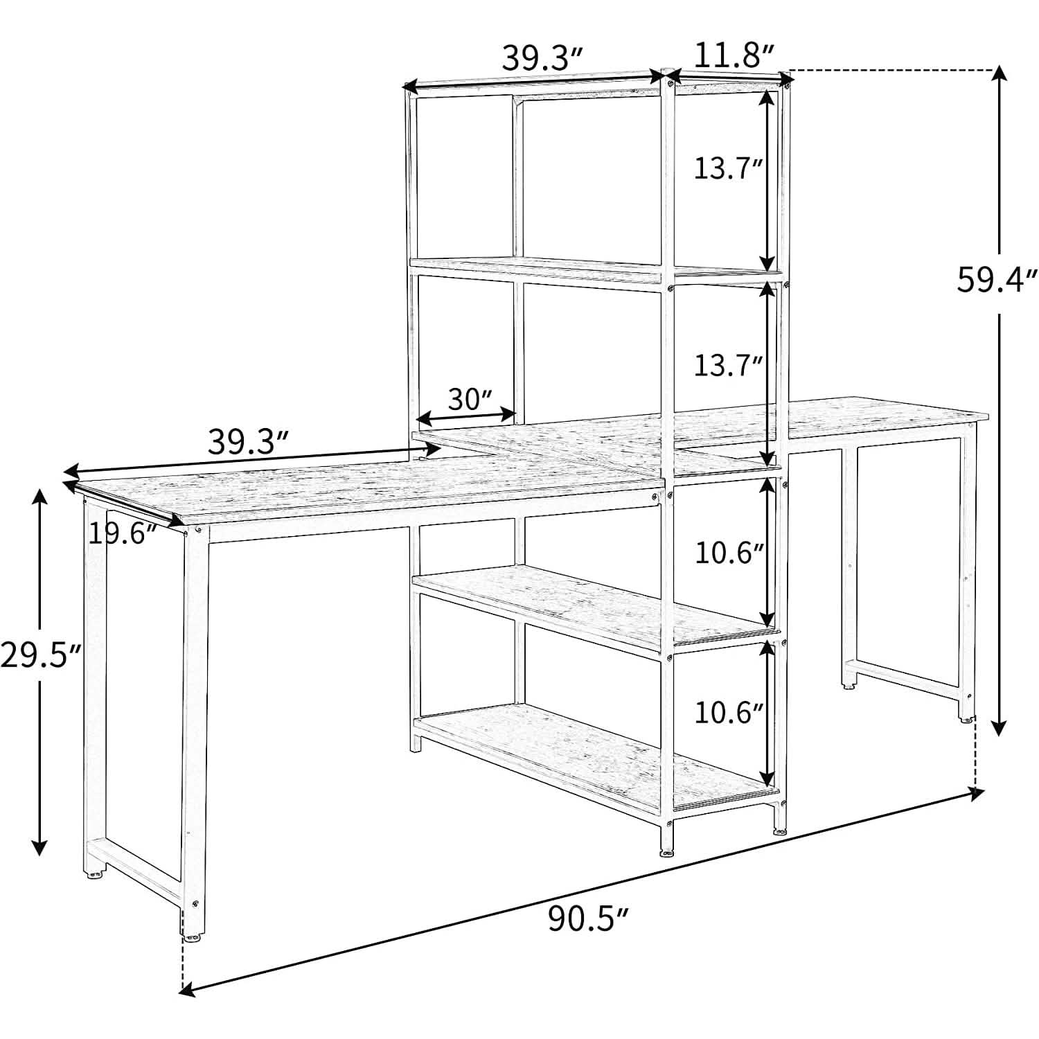 Two Person Computer Desk with Bookshelf Wood and Metal DailySale