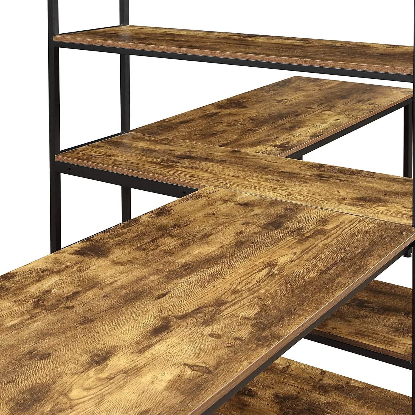 Two Person Computer Desk with Bookshelf Wood and Metal DailySale