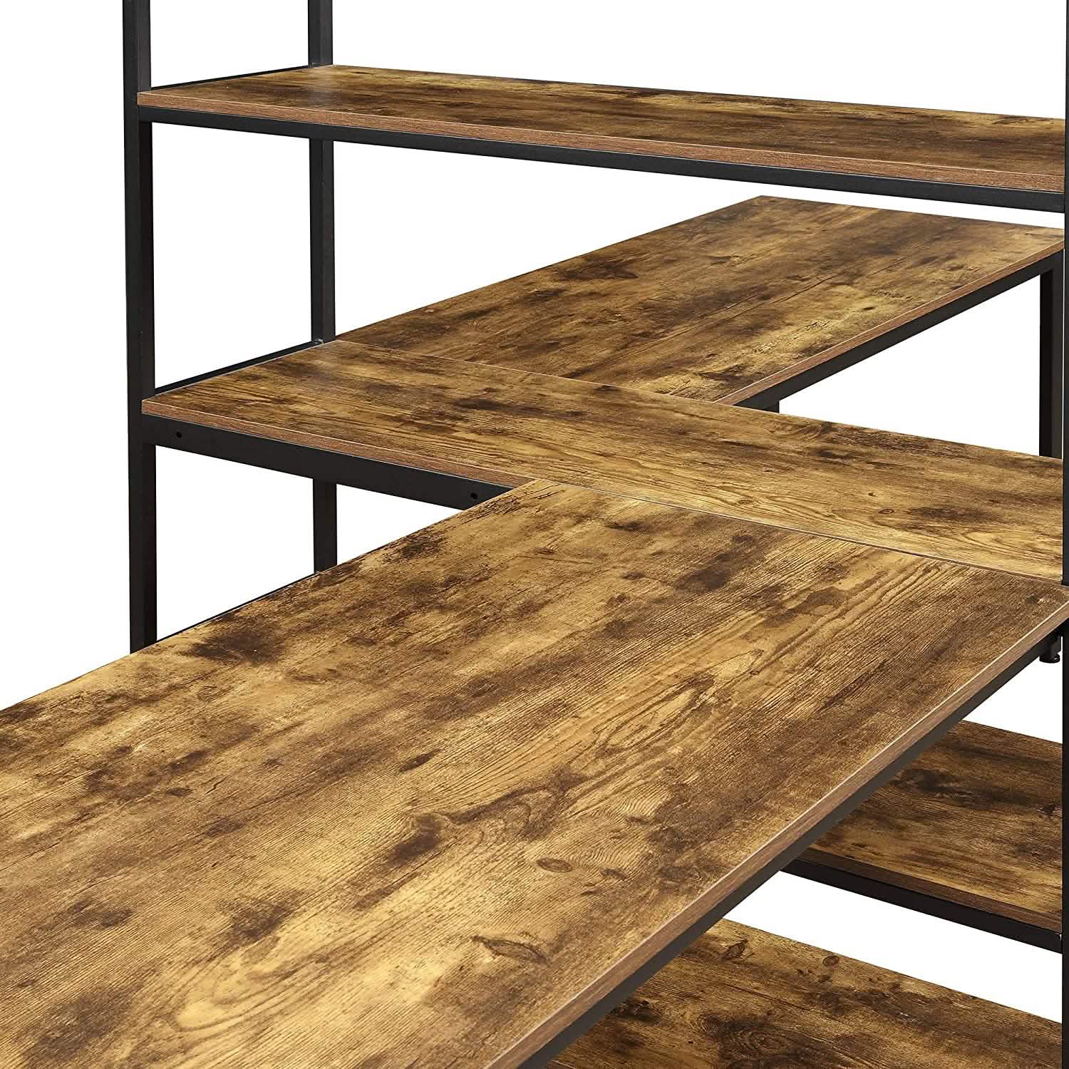 Two Person Computer Desk with Bookshelf Wood and Metal DailySale
