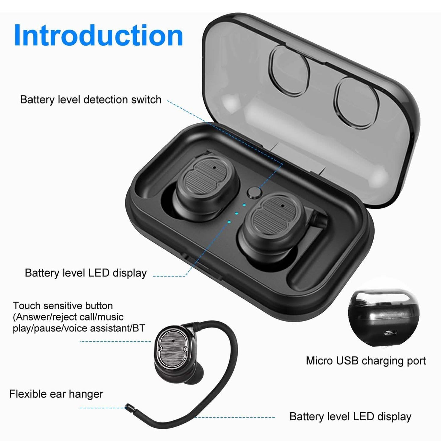 TWS Wireless 5.0 Earbuds IPX4 Touch In-Ear Stereo Earphone DailySale