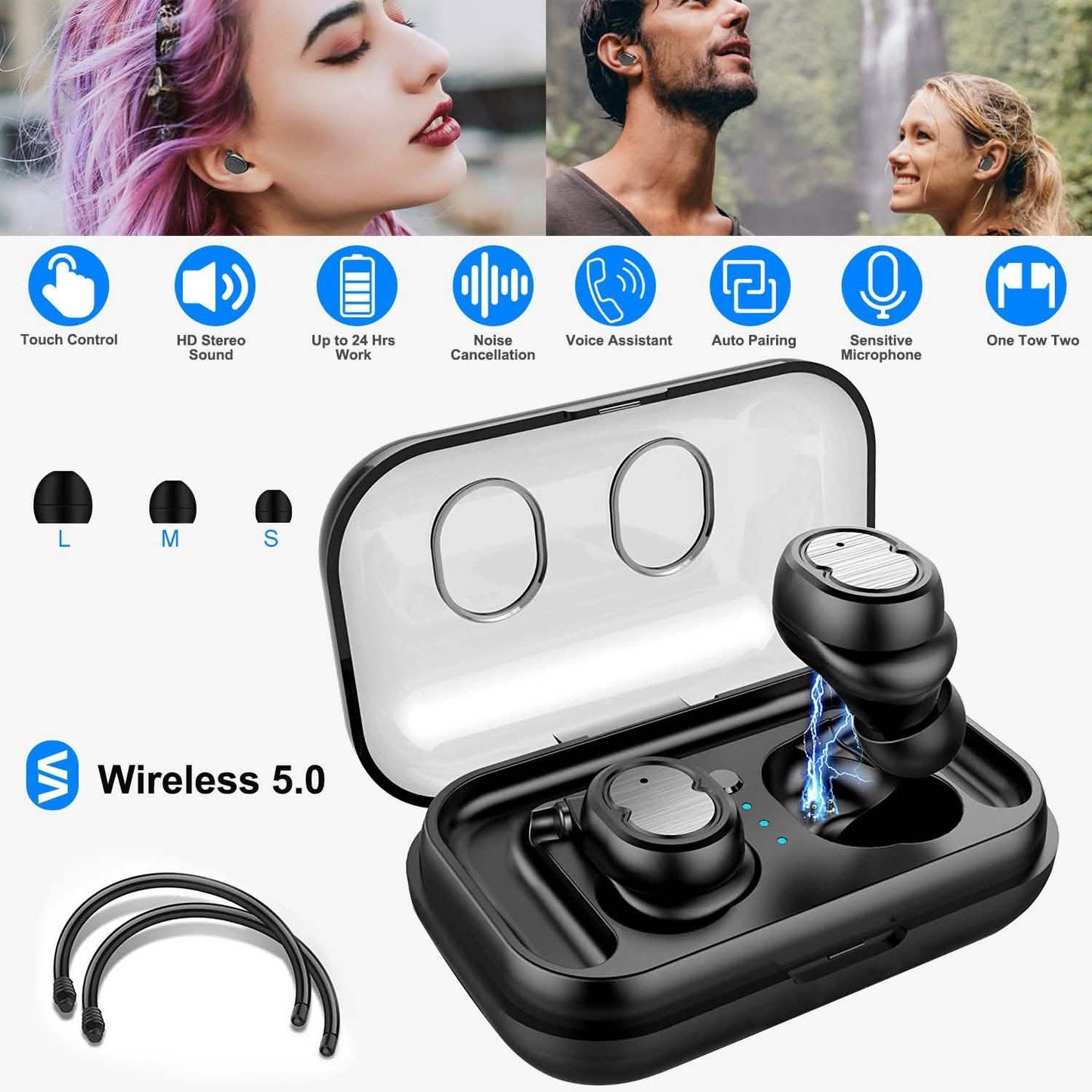TWS Wireless 5.0 Earbuds IPX4 Touch In-Ear Stereo Earphone DailySale