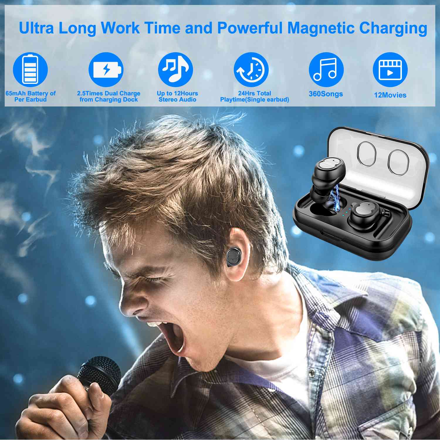 TWS Wireless 5.0 Earbuds IPX4 Touch In-Ear Stereo Earphone DailySale