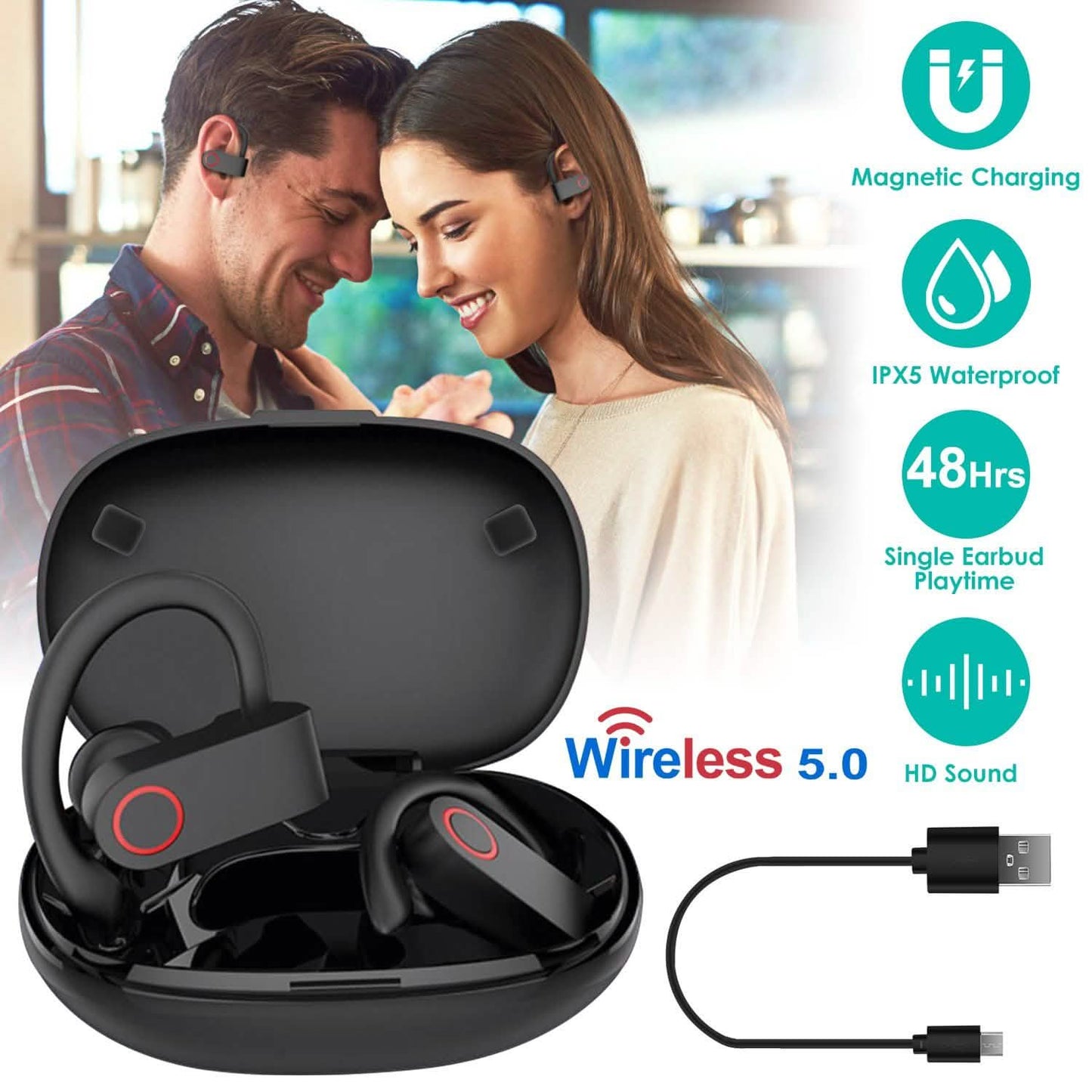 TWS Wireless 5.0 Earbuds IPX5 Waterproof Sports Headset DailySale