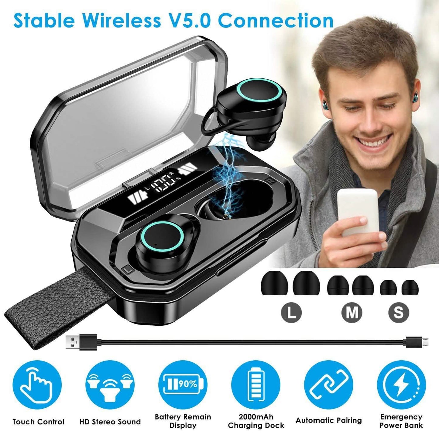 TWS Wireless 5.0 Earbuds Touch In-Ear Stereo Headsets DailySale