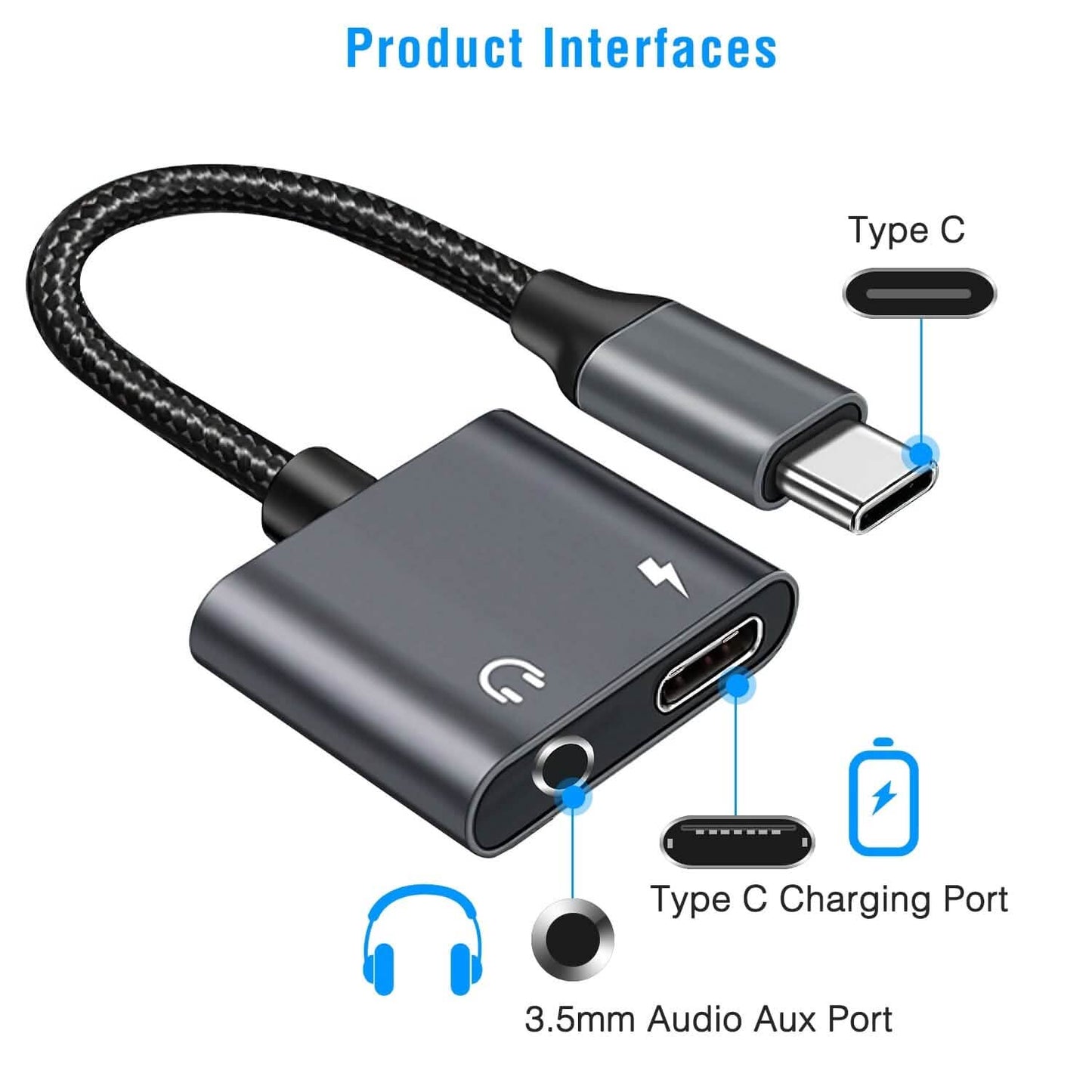 Type C to 3.5mm Headphone Charger Adapter USB C to Aux Audio Jack DailySale