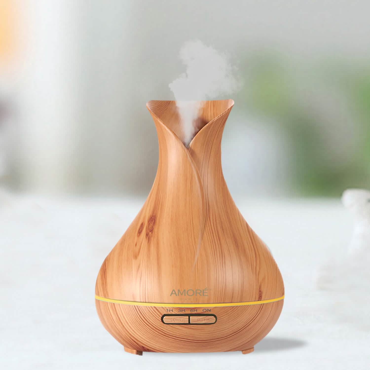 Ultrasonic Air Humidifier With Wood Grain 7 Color Changing LED Lights DailySale