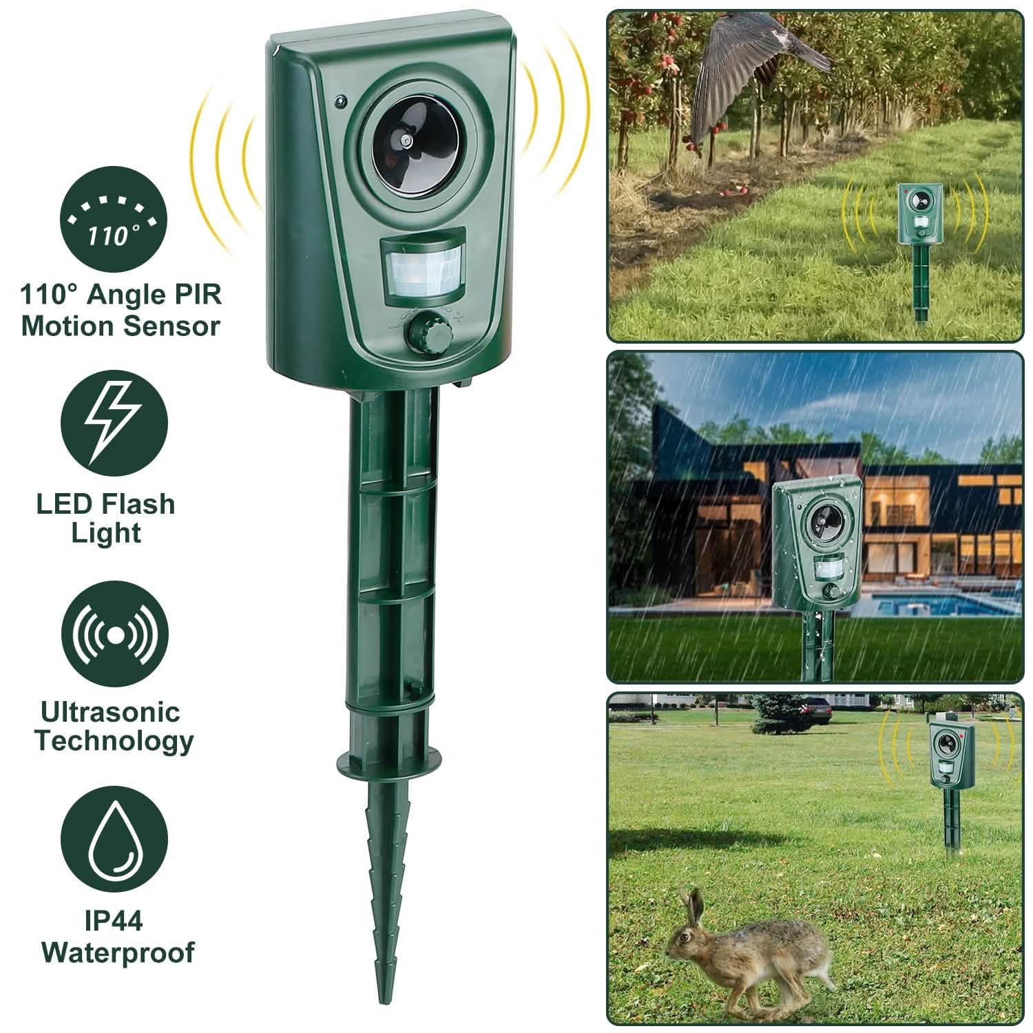 Ultrasonic Animal Repeller IP4 Waterproof Motion Sensor Repellent with Flashing Led Light DailySale