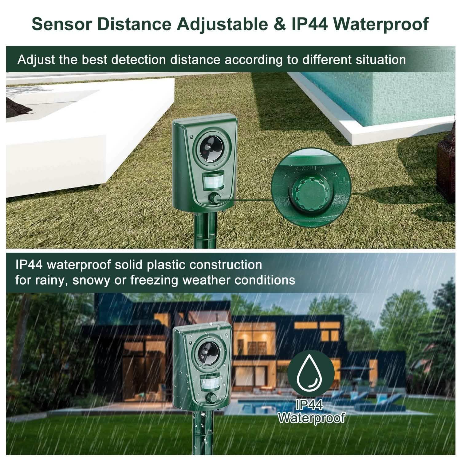 Ultrasonic Animal Repeller IP4 Waterproof Motion Sensor Repellent with Flashing Led Light DailySale